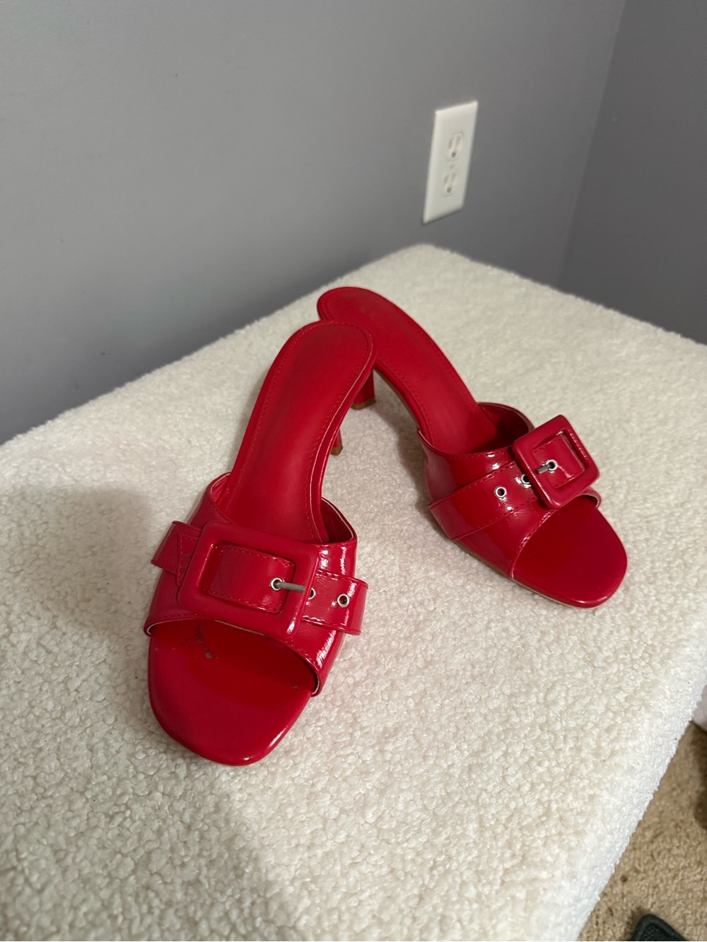 Cider Red Patent Buckle Slide Heels
